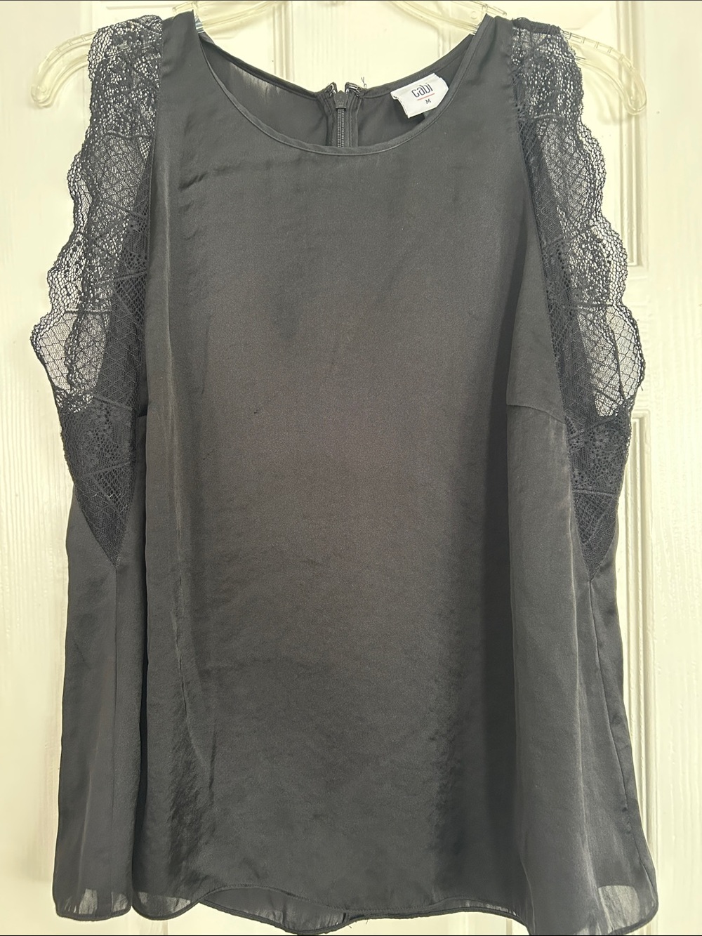 CAbi Black Lace-Shoulder Camisole
